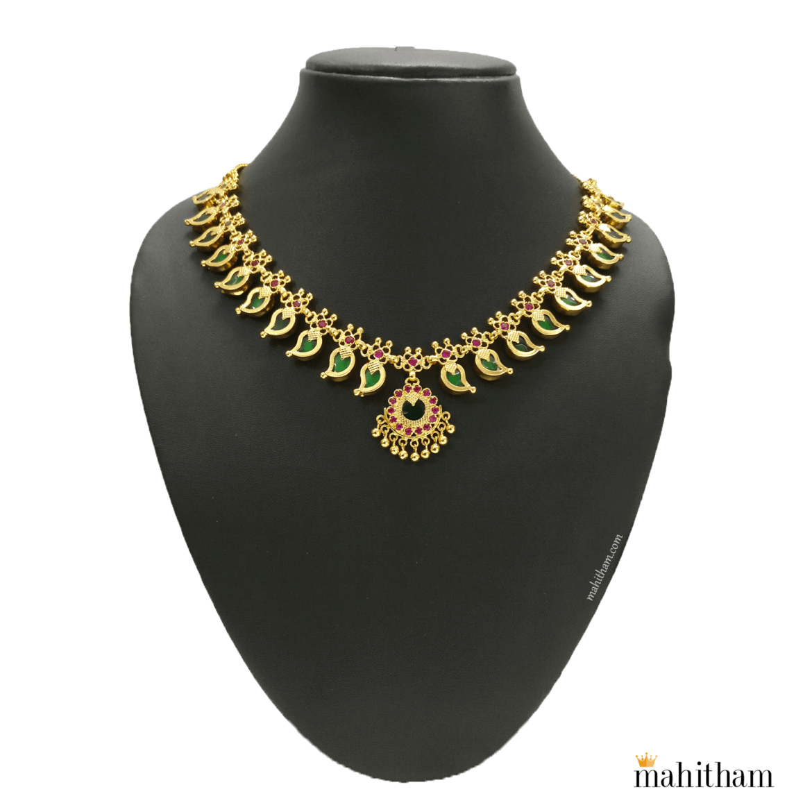 Green Mango Stone Necklace Mahitham One Gram Gold Jewellery