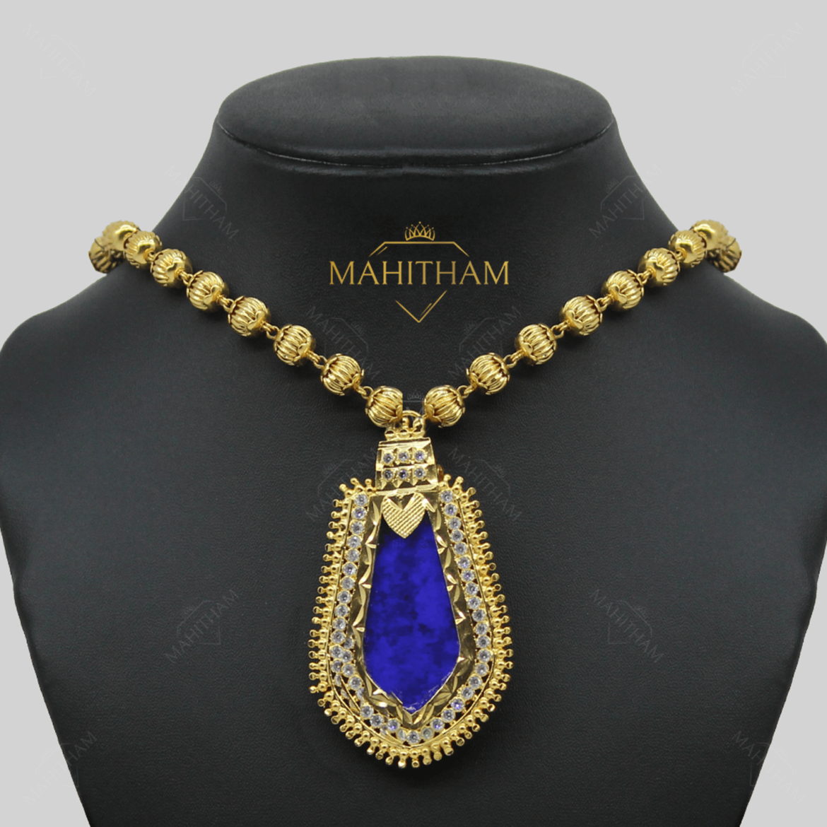 Nagapadam Blue Stone Locket with Long Balls One Gram Gold Chain MG-961