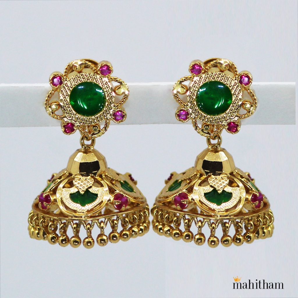 Palakka One Gram Gold Jimikki With Hanging Balls MG 1061 Mahitham Jewellery