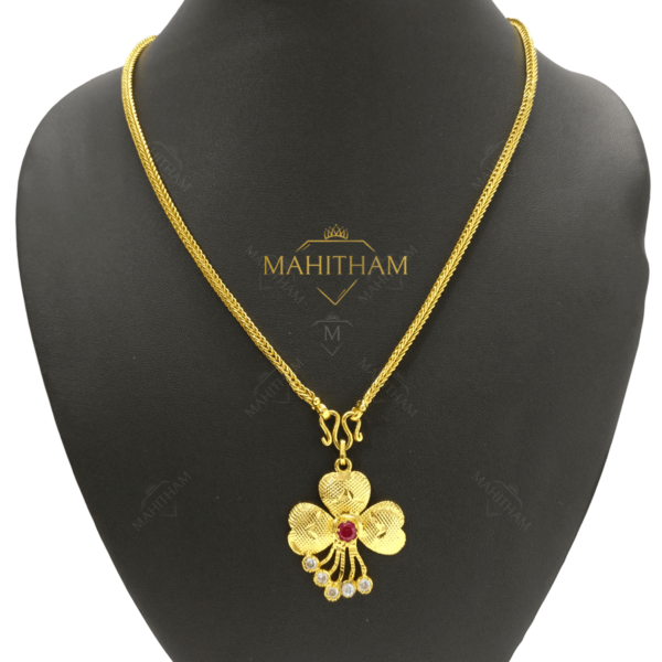 Ruby Red Stone Pendant with Chain
