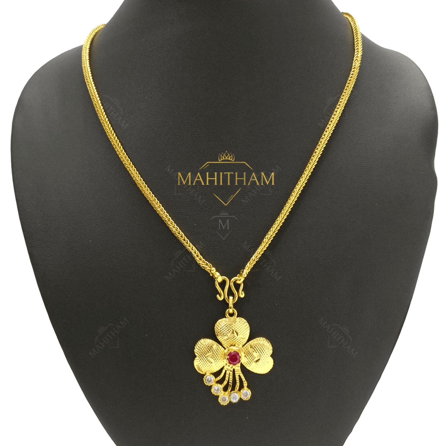 Red Brass American Diamond Color Stone Necklace - Quail - 3203993
