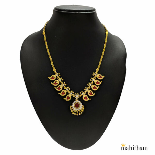 Red Palakka Mango Necklace with White AD Stones