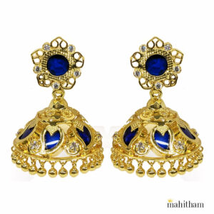 Blue Palakka Mango Jhumka with White AD Stones