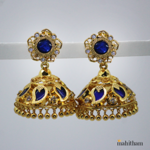 Blue Palakka Mango Jhumka with White AD Stones