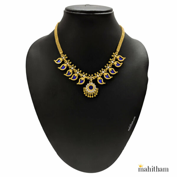 Blue Palakka Mango Necklace with White AD Stones