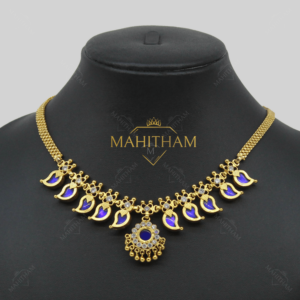 Blue Palakka Mango Necklace with White AD Stone