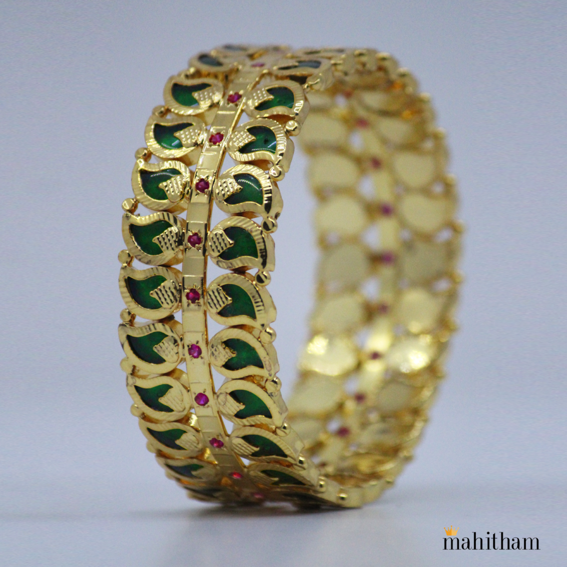 One Gram Gold Double Side Mango Bangle with Ruby Red Stone MG-977