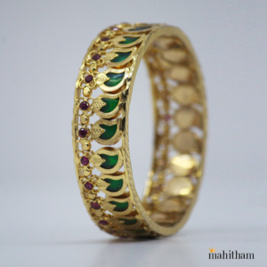Green Palakka Mango Bangle with Ruby Red Color Stones