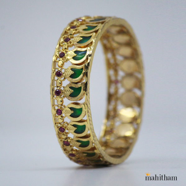 Green Palakka Mango Bangle with Ruby Red Color Stones