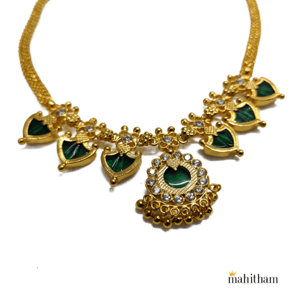 Green Palakka Necklace with White American Diamond Gemstones
