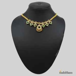 Green Palakka Necklace with White American Diamond Gemstones