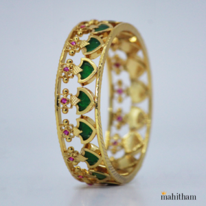 Palakka Bangle with Ruby Red Color Stones For Women (Green)