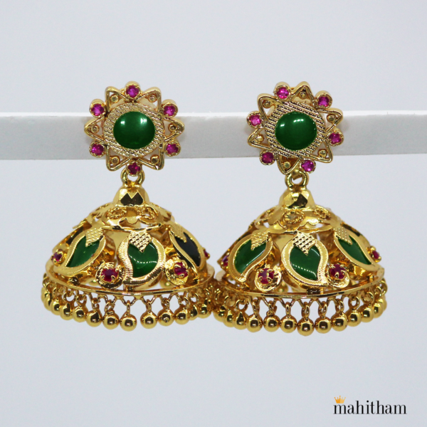 Palakka Green Mango Jhumka with Golden Beads