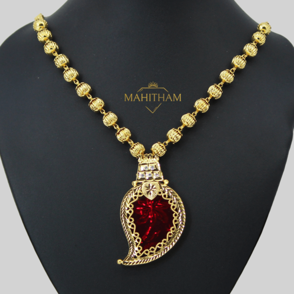 Red Mango Stone Locket With Balls Chain