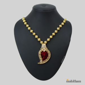 Red Mango Stone Locket With Balls Chain