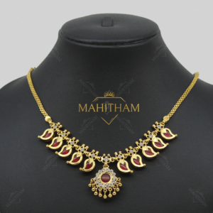 Red Palakka Mango Necklace with White AD Stone