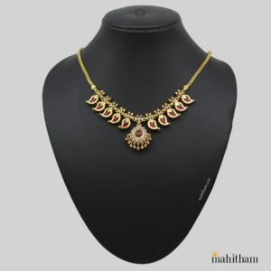 Red Palakka Mango Necklace with White AD Stone