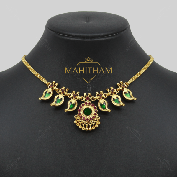 Designer Green Mango Necklace With Ruby Red Stone