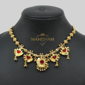 Designer Red Palakka Necklace With White AD Stone