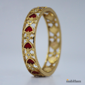 Designer Palakka Red Bangle With White AD Stone