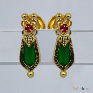 Green Palakka Nagapadam Ear Studs With Ruby Red Stone