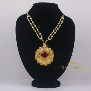 Red Palakka Big Locket With Double Balls Chain