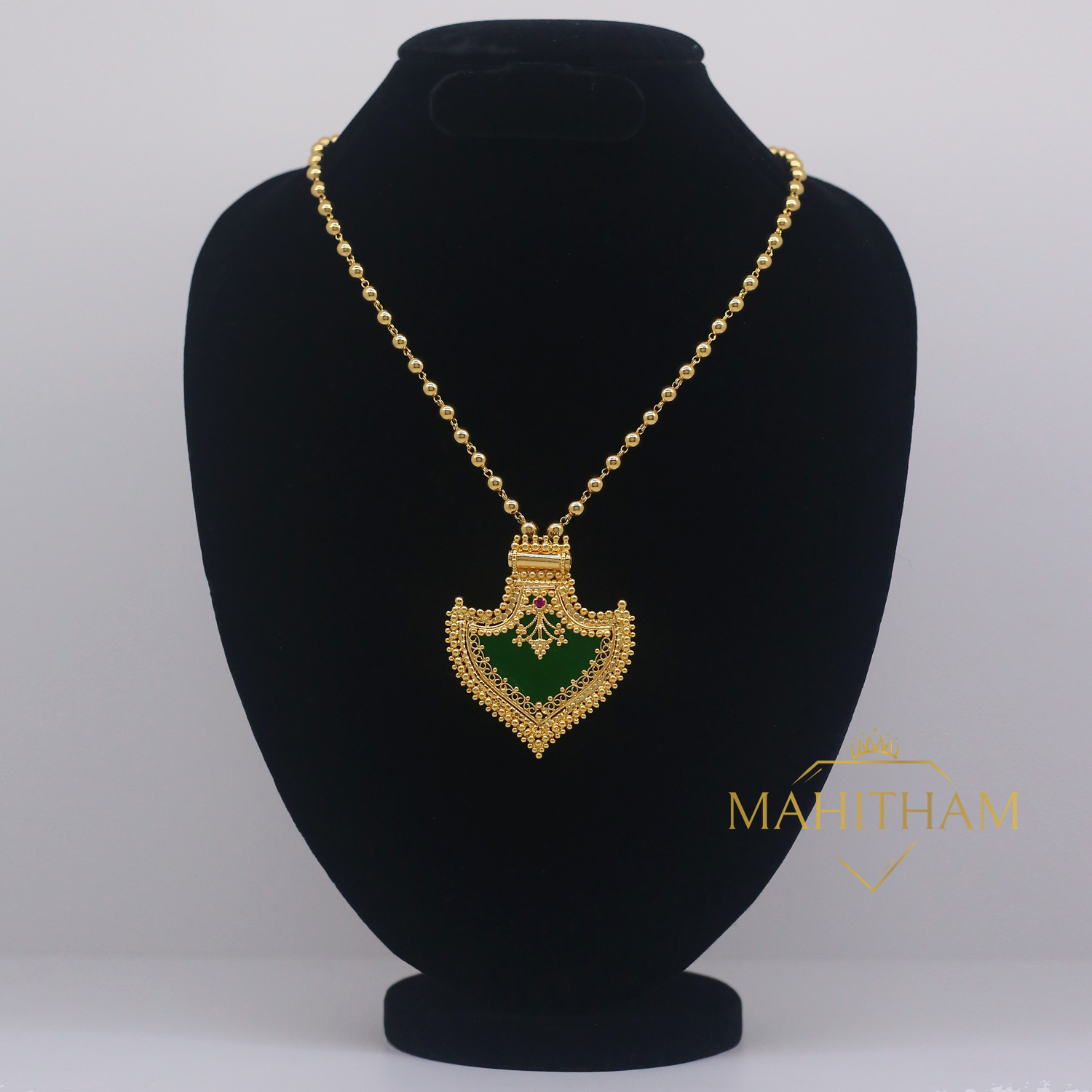 Premium Green Palakka Locket with Balls One Gram Gold Chain MG