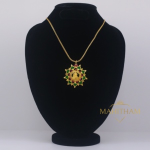 Green Palakka Lakshmi Locket with Ruby Red Stones