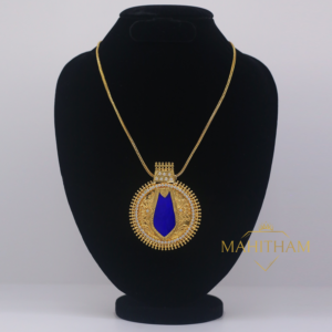 Blue Nagapadam White American Diamond Stone Locket with Chain