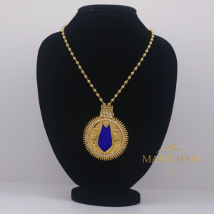 Blue Nagapadam White American Diamond Stone Locket with Balls Chain. This is a precious South Indian traditional one gram gold jewellery for women