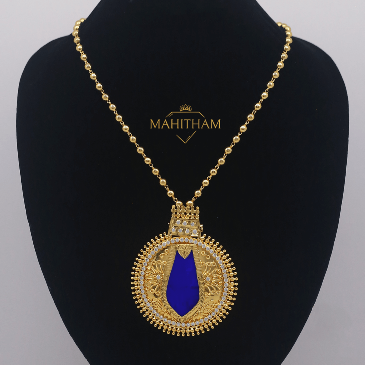 Blue Nagapadam White A D Stone Locket with Balls One Gram Gold Chain MG-1008