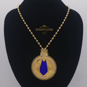 Blue Nagapadam White American Diamond Stone Locket with Balls Chain