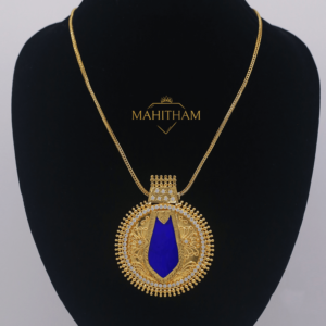 Blue Nagapadam White American Diamond Stone Locket with Chain