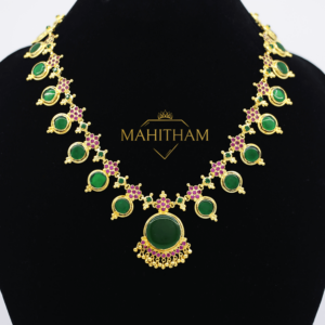 Green Aarathana Necklace with Ruby Red Stones