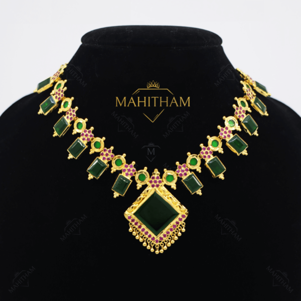 Green Bhavya Necklace with Ruby Red Stones