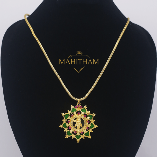 Green Palakka Krishna Locket with Ruby Red Stones