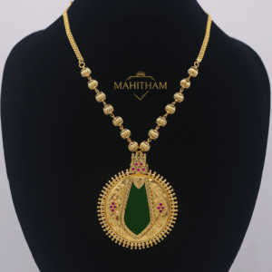 Nagapadam Big Green Stone Locket with Balls Chain