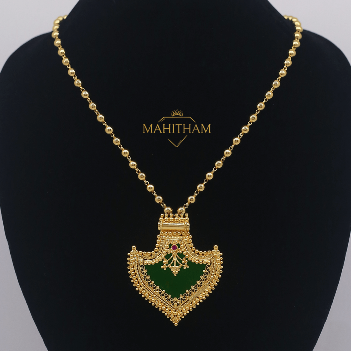 Premium Green Palakka Locket with Balls One Gram Gold  Chain MG-1013