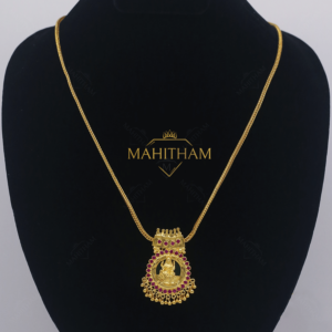 Ruby Red Stone Lakshmi Pendant with Hanging Balls