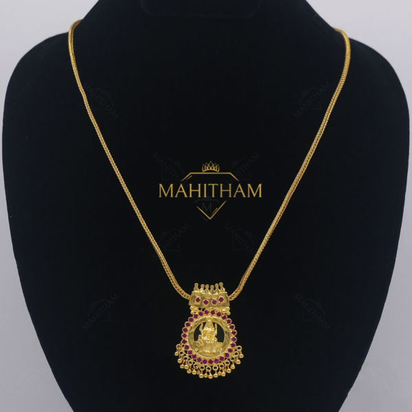Ruby Red Stone Lakshmi Pendant with Hanging Balls