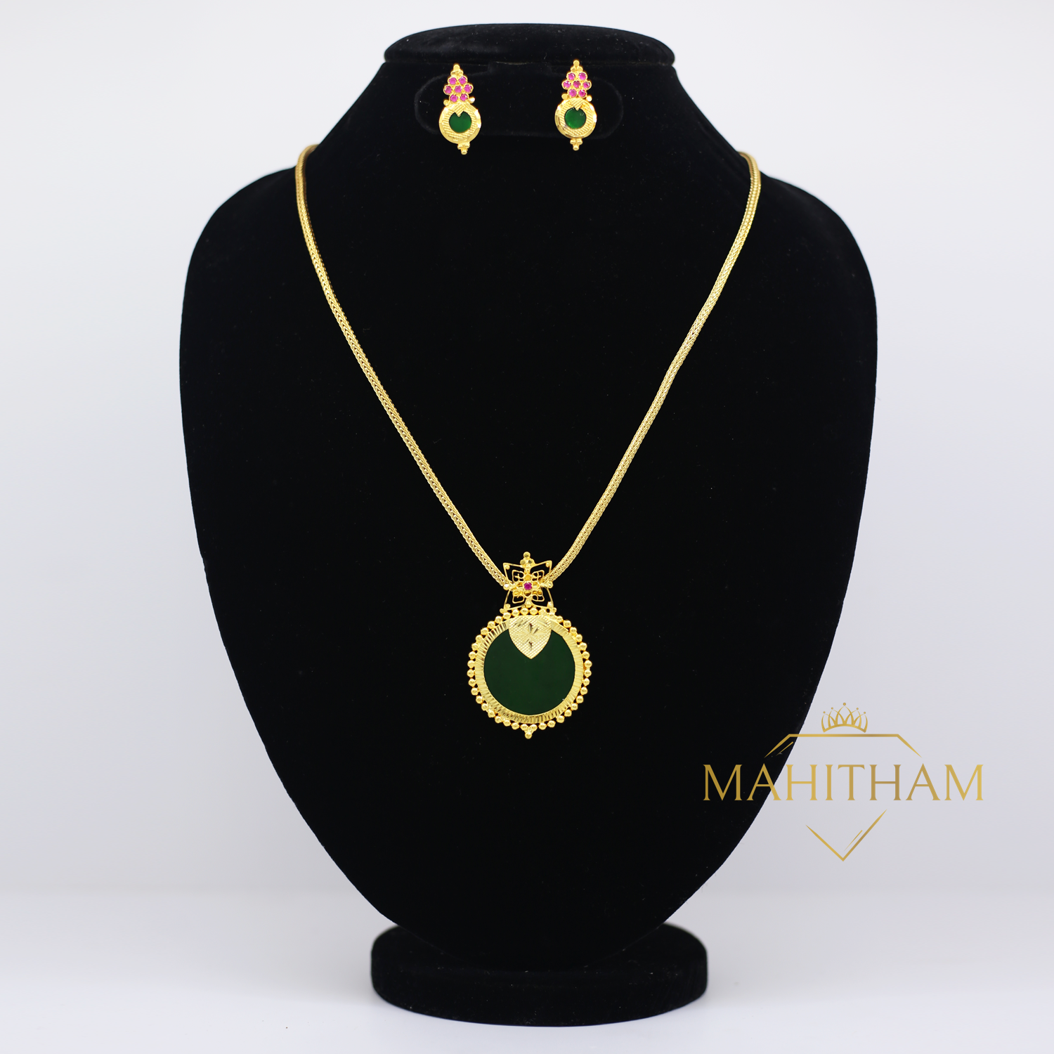 Traditional Lokitha Green Palakka One Gram Gold Chain Set MG-995