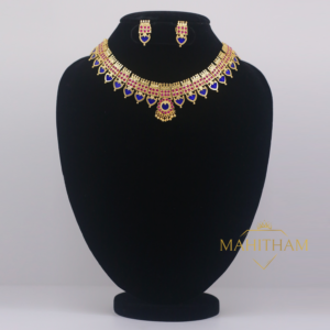 Traditional Blue Palakka Six Ruby Red Stone Necklace Set is a premium quality South Indian Style one gram gold jewellery for women.
