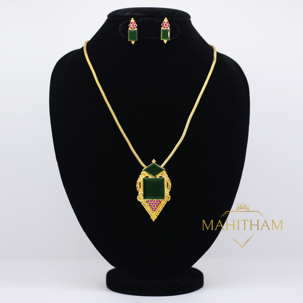 Traditional One Gram Gold Devika Locket With Long Chain & Ear Studs Set