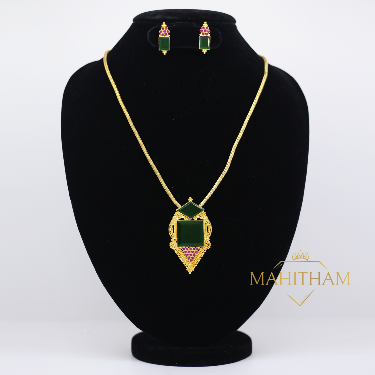 Traditional Devika Locket With long Chain And Ear Studs Set is a simple one gram gold plated South Indian Jewellry for women