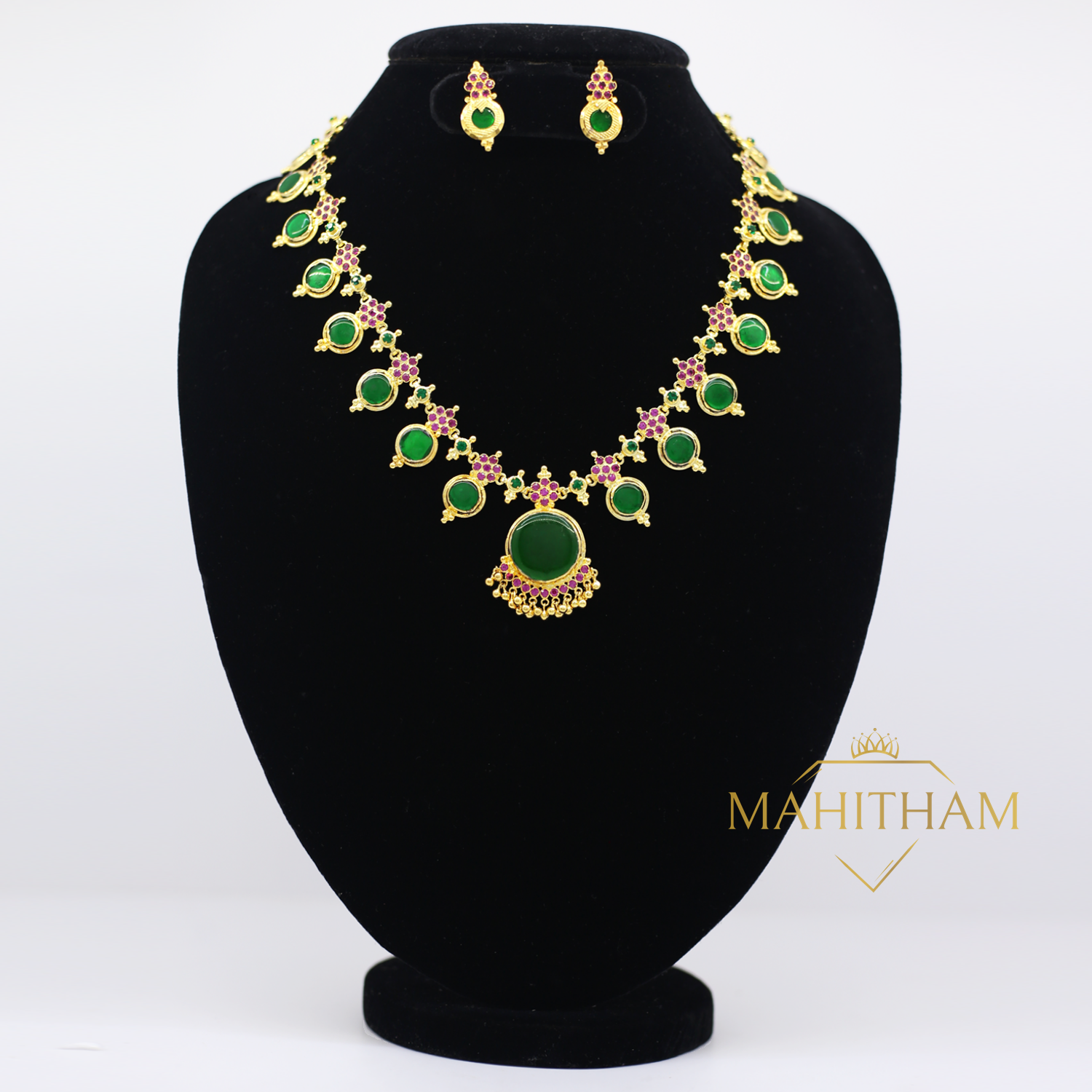 Green Stone & Gold Leaf Layered Necklace Set – Kevia Style, LLC