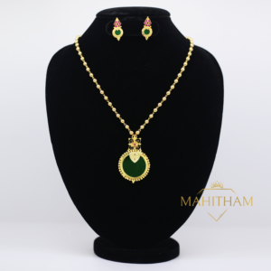 Traditional Green Palakka Lokitha balls chain With Ear Studs Set is a South Indian one gram gold plated jewellery for women