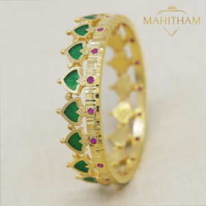 Designer Green Palakka Bangle With Ruby Red Stones