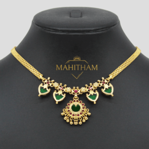 Green Palakka Necklace With Ruby Red Stones