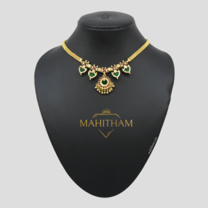 Green Palakka Necklace With Ruby Red Stones