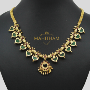 Green Palakka Necklace With Ruby Red Stones